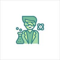 A man in a lab coat holding a flask and a test tube vector