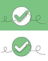 Continuous line drawing of check mark. Tick one line icon. One line drawing background. illustration. Check mark black icon vector