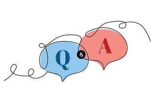 Question and answer line icon designed as faq outline symbol with q and a letter in thin black line, solid, and blue and yellow speak bubble. vector