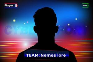 sports player silhouette with gradient background, team name, and online status. Digital design for gaming and branding vector