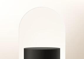 Beige background 3d with black podium Space for selling products on the website. Display of cosmetic products. Stage or podium. Product display background. illustration. vector