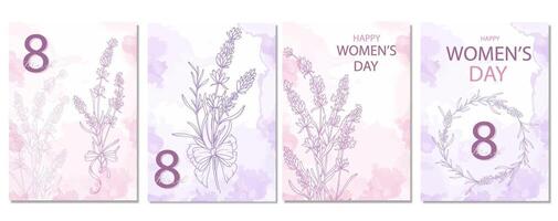 Floral Womens Day Poster. Set of Floral Posters for 8th March. Flower design Womens Day Greeting Cards. Women Day background Templates with Floral Line Art. vector