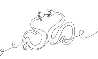 continuous line drawing of two snakes in love. One line drawing vector