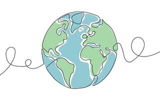 One continuous line drawing of Earth globe. World map in simple linear style. Travel and flight concept in editable stroke. vector