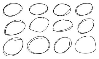 Hand drawn abstract scribble doodle with white background.Grunge circles set, hand drawn encircle round highlight elements. vector