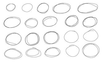 Hand drawn scribble doodle with white background.Grunge circles set, hand drawn encircle round highlight elements. vector