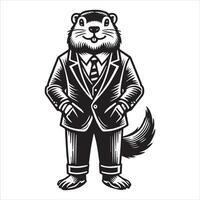Mischief in the Meadow - Groundhog with a Mischievous Grin vector