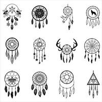 Dreamcatcher Silhouette with Celestial Threads Bundle vector