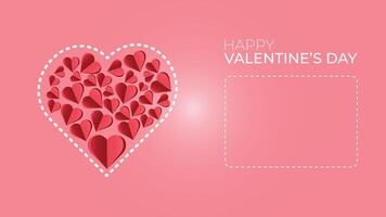 Valentine's Day background with dotted heart shape with lots of paper hearts inside and a dotted frame for your greeting vector