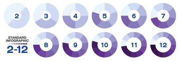 Set circle infographic for presentation 2 to 12 process, Blue tone. vector