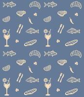 Tasty meat beverage food cafe kitchen pattern background illustration layout print art fabric textile design editable vector