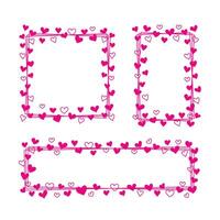 Frames of pink hearts hand drawn on white background with space for text vector