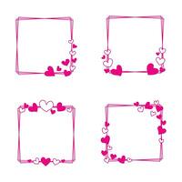 Collection of square frames with hand drawn pink hearts vector