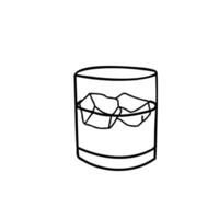 Glass of Whiskey or other Drink and Ice. Hand drawn illustration in Doodle style isolated. A simple minimalist Black and white illustration. Perfect for use in menu design, logos, and graphics. vector