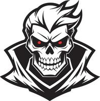a skull with red eyes and a black beard vector