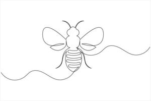 Bee one line drawing art of isolated continuous outline design vector