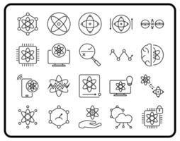 Quantum Computing icon set designed to depict quantum technology, quantum mechanics, and modern computing applications. vector