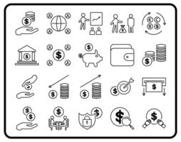 Finance icon set depicts various aspects of finance, banking, investment, and money management. ideal for financial applications, business reports, and digital marketing materials. vector