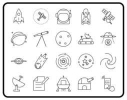 Space exploration line icon set with modern and minimalist design. Ideal for educational apps, space websites, social media, scientific presentations etc. vector