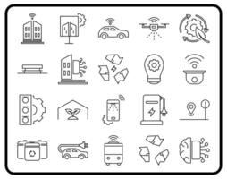 Smart City icon set designed in a futuristic and minimalist style, this icon set is ideal for design projects related to urban technology, sustainability, and digital innovation. vector