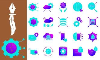 Information Technology Icon Set, with gradient and blue colors, ideal for websites, mobile apps, presentations, infographics and marketing materials. vector