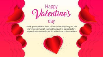 February 14 happy Valentines Day poster or voucher design. Pink and red gradient heart shapes. Happy valentines day calligraphy text on pink background illustration. social media post design. vector