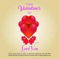 February 14 Valentines Day social media post design with pink and red gradient heart shapes. Happy valentines day and love you calligraphy text on a pink background. social media post design. vector