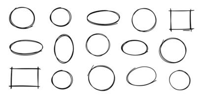 Hand drawn doodle circle and oval highlight set. Marker circular lines, collection sketch circles for design. vector