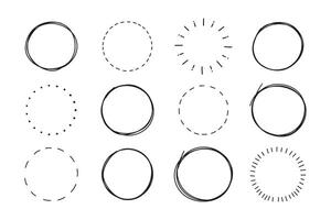 Hand drawn doodle circle highlight set. Marker collection sketch circles for design. vector