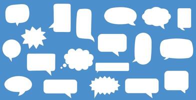 Speech white speech bubbles. Speak bubble text, cartoon chatting box, message box. Cartoon balloon word design on blue background vector