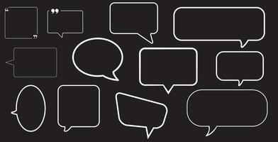 Speech Bubble outline set. empty white speech bubbles. Speech bubble text, cartoon chatting box, message box. Cartoon balloon word design on black background vector