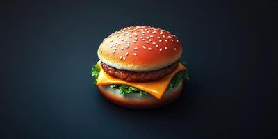 Succulent burger with fresh lettuce and melted cheese on a sesame seed bun photo