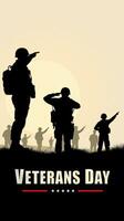 Silhouettes of soldiers honoring Veterans Day during sunset with a backdrop of marching troops photo