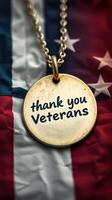 Honoring veterans with a heartfelt thank you on a pendant against a backdrop of the American flag photo