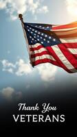 Waving flag honors veterans with clouds in the background on a sunny day photo