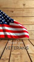 Thankful celebration for veterans with American flag displayed on wooden surface during a heartfelt tribute photo