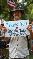 Supporters gather to honor military veterans during a heartfelt rally in a city park on a sunny afternoon photo