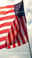 Patriotic display of American flag waving in the wind with gratitude for veterans during a clear day photo
