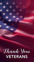 Patriotic display honors veterans with a waving American flag and a heartfelt message of gratitude photo