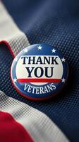 Veterans appreciation button resting on fabric honoring service and sacrifice during patriotic observance photo