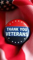 Celebrating veterans with a thank you button on an American flag background photo
