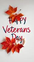 Happy Veterans Day celebration with colorful autumn leaves on a white background photo