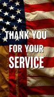Thank you message displayed over an American flag symbolizes appreciation for military service photo