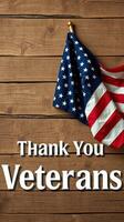 Thanking veterans with an American flag displayed on a wooden background for their service and sacrifice photo