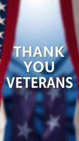 Tribute to veterans with heartfelt gratitude expressed against a backdrop of the American flag on a bright day photo
