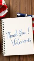 Thank you message for veterans displayed with American flag colors in a cozy setting photo