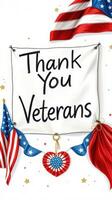 Greeting honoring military veterans with a banner featuring flags and patriotic decorations for a national holiday celebration photo