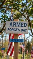 Celebrating Armed Forces Day with Veterans in a Park Setting Surrounded by Flags photo