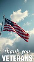 Waving American flag honors veterans against a bright sky filled with clouds photo