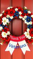 Colorful wreath commemorates veterans with flowers and a heartfelt message on a red door photo